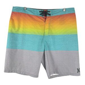 Hurley Boardshorts Mens Size 34‎ Striped Rainbow Coloful Swim Beach SS-1976